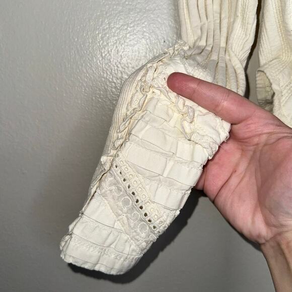 Free People Could I Love You More Top Ivory Cream Square Neck Long Sleeve Small - Picture 4 of 7